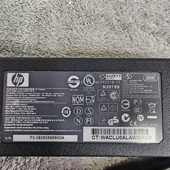HP Laptop AC Adapter 90W 19V 4.74A Series PPP012H-S With Power Cord - Picture 4 of 5
